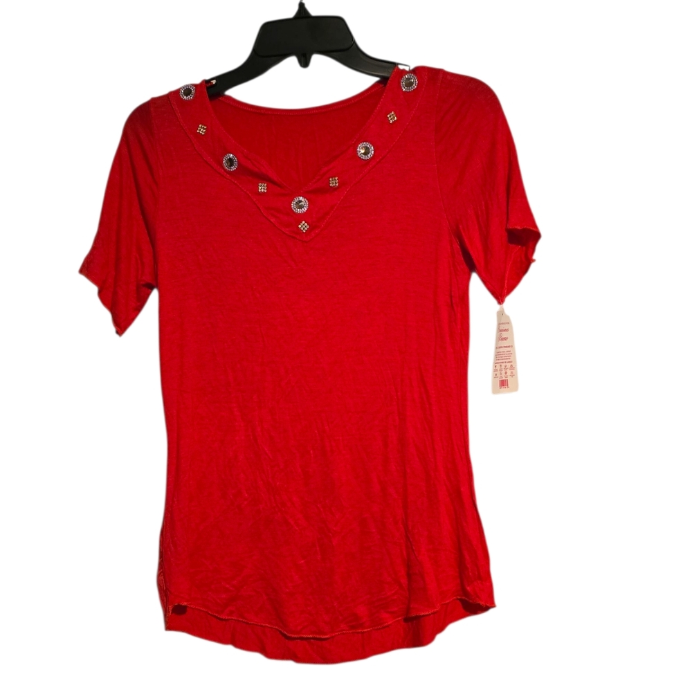 Creaciones Buenos Elegant Red Embellished Blouse